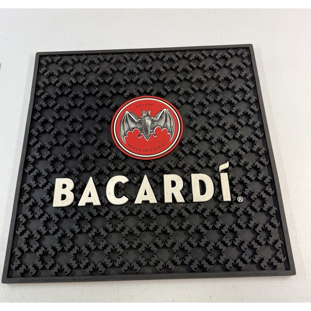 Bacardi Rum Black Rubber Bar Rail Drip Mat 17"X17" Square